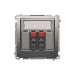 Simon Basic WMUG-02000x-J011 Gniazdo głośnikowe 2-krotne z polem opisowym (moduł). Przekrój przew.dla wejścia i wyjścia 2,5 mm2. Mocowanie na łapki i wkręty; stal inox