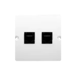 Simon Basic WMUK-0520F2-1011 Gniazdo komputerowe RJ45 podwójne kategoria 5e (moduł). Montaż gniazda na wkręty do puszki; biały