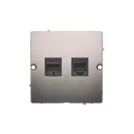 Simon Basic WMUM-0500F2-J011 Gniazdo komputerowe RJ45 kat.5e + telefoniczne RJ11 (moduł). Montaż gniazda na wkręty do puszki; stal inox