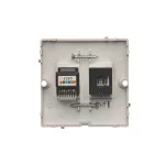 Simon Basic WMUM-0500F2-J011 Gniazdo komputerowe RJ45 kat.5e + telefoniczne RJ11 (moduł). Montaż gniazda na wkręty do puszki; stal inox