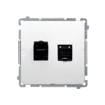 Simon Basic WMUK-0620xx-1011 Gniazdo komputerowe RJ45, kategoria 6, podwójne z przesłoną przeciwkurzową (moduł). Montaż na łapki lub wkręty; biały