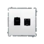 Simon Basic WMUK-0640xx-1011 Gniazdo komputerowe RJ45, kategoria 6, podwójne ekranowane z przesłoną przeciwkurzową (moduł). Montaż na łapki lub wkręty; biały