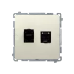 Simon Basic WMUK-0640xx-9011 Gniazdo komputerowe RJ45, kategoria 6, podwójne ekranowane z przesłoną przeciwkurzową (moduł). Montaż na łapki lub wkręty; beż
