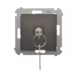 Simon 54 WMDL-0K01xx-046 Łącznik na kluczyk jednobiegunowy (moduł) 2 pozycyjny „0-I” styk N/O, 5 A, 250~. Możliwość wyjęcia klucza w każdej pozycji; brąz mat