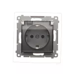 Simon 54 WMDW-521111-043 Gniazdo Schuko do wersji IP44 z przesłonami z uszczelką ramki (moduł) 16A, 250V~, zaciski śrubowe, klapka transparentna; srebrny mat