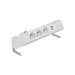 Simon 480 TS48-430E30BK0-30 Biurkowy zestaw gniazd 3 gn. typ E + ładow. USB A+C i płytka dla 2 złączy RJ45 keystone; złącze 10 cm przewód; alu-biały