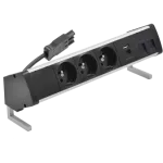 Simon 480 TS48-410E30BK0-40 Biurkowy zestaw gniazd 3 gn. typ E + ładow. USB A+C i płytka dla 2 złączy RJ45 keystone; złącze w układzie Wieland; alu-czarny