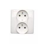 Simon Basic WMBW-102102-1011 Gniazdo wtyczkowe z uziemieniem podwójne, z funkcją niezmienności faz, z przesłonami, 16A, 250V~, zaciski śrubowe. Kompletne - nie do ramek; biały
