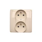 Simon Basic WMBW-102102-9011 Gniazdo wtyczkowe z uziemieniem podwójne, z funkcją niezmienności faz, z przesłonami, 16A, 250V~, zaciski śrubowe. Kompletne - nie do ramek; beż