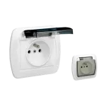 Simon Akord WMAW-33110x-1011 Gniazdo wtyczkowe z uziemieniem, bryzgoszczelne IP44, klapka transparentna, 16A, 250V~, zaciski śrubowe; biały