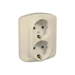 Simon Akord WMAW-12211x-9012 Gniazdo wtyczkowe podwójne z uziemieniem typu Schuko, z przesłonami torów prądowych, Σ16A, 250V~, zaciski śrubowe; beż