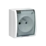 Simon Aquarius WMQW-33111x-1011 Gniazdo wtyczkowe z uziemieniem bryzgoszczelne IP54, klapka transparentna z przesłonami torów prądowych, 16A, 250V~, zaciski śrubowe; biały