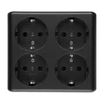 Simon 54 WMEW-22411x-049 Gniazdo poczwórne Schuko natynkowe z przesłonami torów prądowych wersja skandynawska 16A, 250V~, zaciski śrubowe; czarny