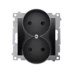 Simon 54 WMDW-00200M-049 Gniazdo wtyczkowe bez uziemienia z przesłonami podwójne (moduł) 16A, 250V~, zaciski śrubowe; czarny Do ramek S54 PREMIUM