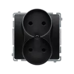 Simon Basic WMUW-00201M-Y011 Gniazdo wtyczkowe podwójne bez uziemienia (moduł) z przesłonami torów prądowych, Σ16A, 250V~, zaciski śrubowe; czarny