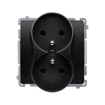 Simon Basic WMUW-10200x-Y011 Gniazdo wtyczkowe bez uziemienia podwójne, monoblok, 16A, 250V~, zaciski śrubowe; czarny Kompletne - nie do ramek