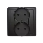 Simon Basic WMUW-10200x-Y011 Gniazdo wtyczkowe bez uziemienia podwójne, monoblok, 16A, 250V~, zaciski śrubowe; czarny Kompletne - nie do ramek