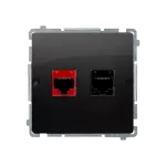 Simon Basic WMUM-0500x2-Y011 Gniazdo komputerowe RJ45 kat.5e + telefoniczne RJ12 (moduł). Montaż gniazda na wkręty do puszki; czarny