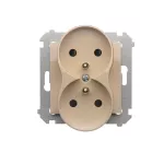 Simon 54 Nature WMDW-0021NM-041 Gniazdo wtyczkowe z uziemieniem z przesłonami podwójne do ramek NATURE (moduł) 16A, 250V~, zaciski śrubowe; kremowy