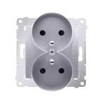 Simon 54 Nature WMDW-0021NM-043 Gniazdo wtyczkowe z uziemieniem z przesłonami podwójne do ramek NATURE (moduł) 16A, 250V~, zaciski śrubowe; srebrny mat