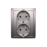 Simon Basic WMBW-12211x-J013 Gniazdo wtyczkowe z uziemieniem Schuko podwójne, z przesłonami torów prądowych; stal inox