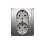 Simon Basic WMBW-12211x-C013 Gniazdo wtyczkowe z uziemieniem Schuko podwójne, z przesłonami torów prądowych; satynowy