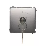 Simon Basic WMUL-0K01Px-4011 Łącznik chwilowy jednobiegunowy z kluczem, 2 pozycyjny, „0-I” styk N/O. Możliwość wyjęcia klucza tylko w pozycji 0; srebrny mat