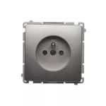 Simon Basic WMUW-00111C-H021 Gniazdo wtyczkowe pojedyncze z uziemieniem (moduł) 16A, 250V~ z przesłonami torów prądowych, szybkozłącza; satynowy