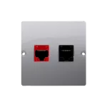 Simon Basic WMUM-0500x2-4011 Gniazdo komputerowe RJ45 kat.5e + telefoniczne RJ12 (moduł). Montaż gniazda na wkręty do puszki; srebrny mat