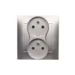 Simon 54 WMDW-00210Y-043 Gniazdo wtyczkowe z uziemieniem podwójne, z funkcją niezmienności faz, 16A, 250V~, zaciski śrubowe. Kompletne - nie do ramek; srebrny mat