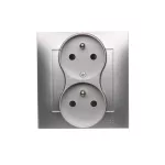 Simon 54 WMDW-00210Z-043 Gniazdo wtyczkowe z uziem. podwójne, z funkcją niezmienności faz, z przesłonami, 16A, 250V~, zac. śrubowe. Kompletne - nie do ramek; srebrny mat