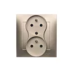 Simon 54 WMDW-00210Z-044 Gniazdo wtyczkowe z uziem. podwójne, z funkcją niezmienności faz, z przesłonami, 16A, 250V~, zac. śrubowe. Kompletne - nie do ramek; złoty mat