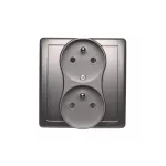 Simon Basic WMBW-102101-J011 Gniazdo wtyczkowe z uziemieniem podwójne, z funkcją niezmienności faz, 16A, 250V~, zaciski śrubowe. Kompletne - nie do ramek; stal inox