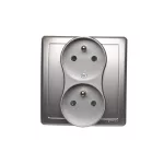 Simon Basic WMBW-102101-4011 Gniazdo wtyczkowe z uziemieniem podwójne, z funkcją niezmienności faz, 16A, 250V~, zaciski śrubowe. Kompletne - nie do ramek; srebrny mat
