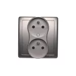 Simon Basic WMBW-102102-J011 Gniazdo wtyczkowe z uziemieniem podwójne, z funkcją niezmienności faz, z przesłonami, 16A, 250V~, zaciski śrubowe. Kompletne - nie do ramek; stal inox