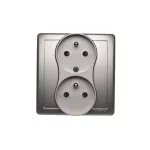 Simon Basic WMBW-102102-H011 Gniazdo wtyczkowe z uziemieniem podwójne, z funkcją niezmienności faz, z przesłonami, 16A, 250V~, zac. śrubowe. Kompletne - nie do ramek; satynowy