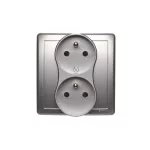 Simon Basic WMBW-102102-4011 Gniazdo wtyczkowe z uziemieniem podwójne, z funkcją niezmienności faz, z przesłonami, 16A, 250V~, zac. śrubowe. Kompletne - nie do ramek; srebrny mat