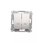 Simon 54 WMDL-07120x-043 Łącznik krzyżowy podwójny z podświetleniem bez piktogramu (moduł) 10AX, 250V~, szybkozłącza; srebrny mat