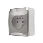 Simon Aquaclick WA-CGZ1Cxx-xx-11Ax Gniazdo wtyczkowe natynkowe, pojedyncze z uziemieniem, klapka transparentna, IP44, 16A, 250V~, szybkozłącza; biały