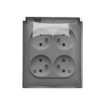 Simon Aquaclick WA-CGZ4xxx-xx-11Ax Gniazdo wtyczkowe natynkowe, 4-krotne z uziemieniem, klapka transparentna, IP44, Σ16A 250V~, zaciski śrubowe; biały