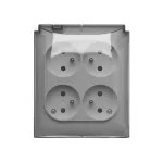 Simon Aquaclick WA-CGZ4Zxx-xx-11Ax Gniazdo wtyczkowe natynkowe, 4-krotne z uziemieniem, klapka transparentna z przesłonami torów prądowych, IP44, Σ16A, 250V~, zaciski śrubowe; biały