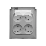 Simon Aquaclick WA-CGZ4CZx-xx-11Ax Gniazdo wtyczkowe natynkowe, 4-krotne z uziemieniem, klapka transparentna z przesłonami torów prądowych, IP44, Σ16A, 250V~, szybkozłącza; biały