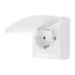 Simon Aquaclick WA-CGSZ1CZ-xx-11xx Gniazdo wtyczkowe natynkowe, Schuko, pojedyncze, klapka w kolorze pokrywy, z przesłonami torów prądowych, IP44, 16A, 250V~, szybkozłącza; biały