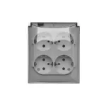 Simon Aquaclick WA-CGSZ4xx-xx-11Ax Gniazdo wtyczkowe natynkowe, Schuko, 4-krotne, klapka transparentna, IP44, 16A, 250V~, zaciski śrubowe; biały