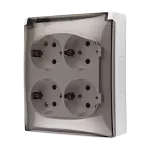 Simon Aquaclick WA-CGSZ4Zx-xx-11Ax Gniazdo wtyczkowe natynkowe, Schuko, 4-krotne, klapka transparentna, z przesłonami, IP44, 16A, 250V~, zaciski śrubowe; biały