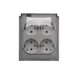 Simon Aquaclick WA-CGSZ4Zx-xx-11Ax Gniazdo wtyczkowe natynkowe, Schuko, 4-krotne, klapka transparentna, z przesłonami, IP44, 16A, 250V~, zaciski śrubowe; biały