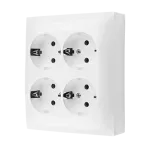 Simon Aquaclick WA-CGSzN4x-xx-11xx Gniazdo wtyczkowe natynkowe, Schuko, 4-krotne, IP20, 16A, 250V~, zaciski śrubowe; biały