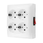 Simon Aquaclick WA-GSZN4W1-xx-11xx Gniazdo wtyczkowe natynkowe, Schuko, 4-krotne, z wbudowanym wyłącznikiem, IP20, 16A, 250V~, zaciski śrubowe; biały