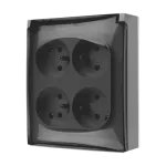 Simon Aquaclick WA-CGZ4Zxx-xx-16Ax Gniazdo wtyczkowe natynkowe, 4-krotne z uziemieniem, klapka transparentna z przesłonami torów prądowych, IP44, Σ16A, 250V~, zaciski śrubowe; szary