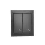 Simon Aquaclick WA-CW6Lxxx-2x-49xx Łącznik schodowy natykowy podwójny z podświetleniem, IP44, 10AX, 250V~, zaciski śrubowe; czarny